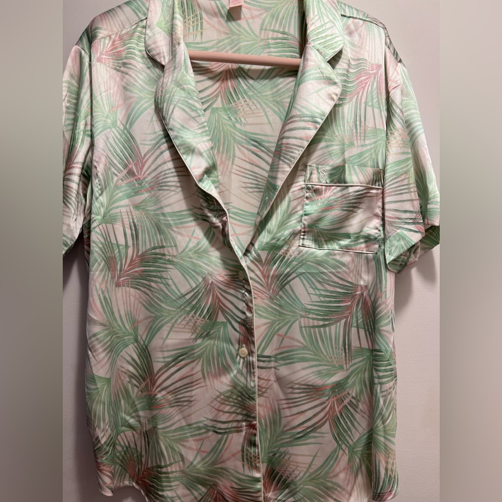 Victoria’s Secret Satin PJ Vintage Set Palm Pink/Green